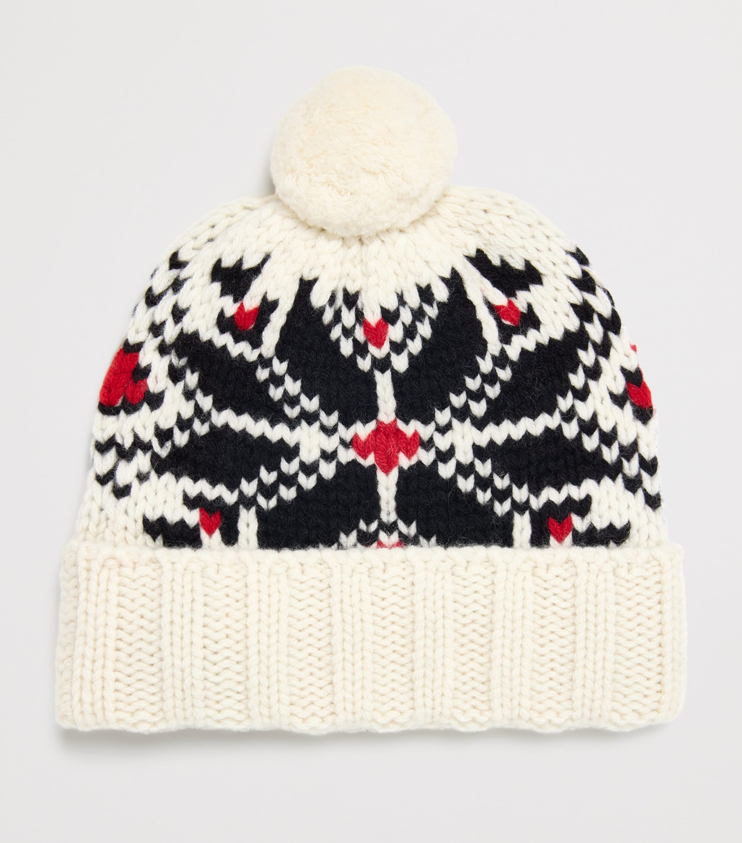 Ivory Wool Pom-Pom Snowflake Beanie