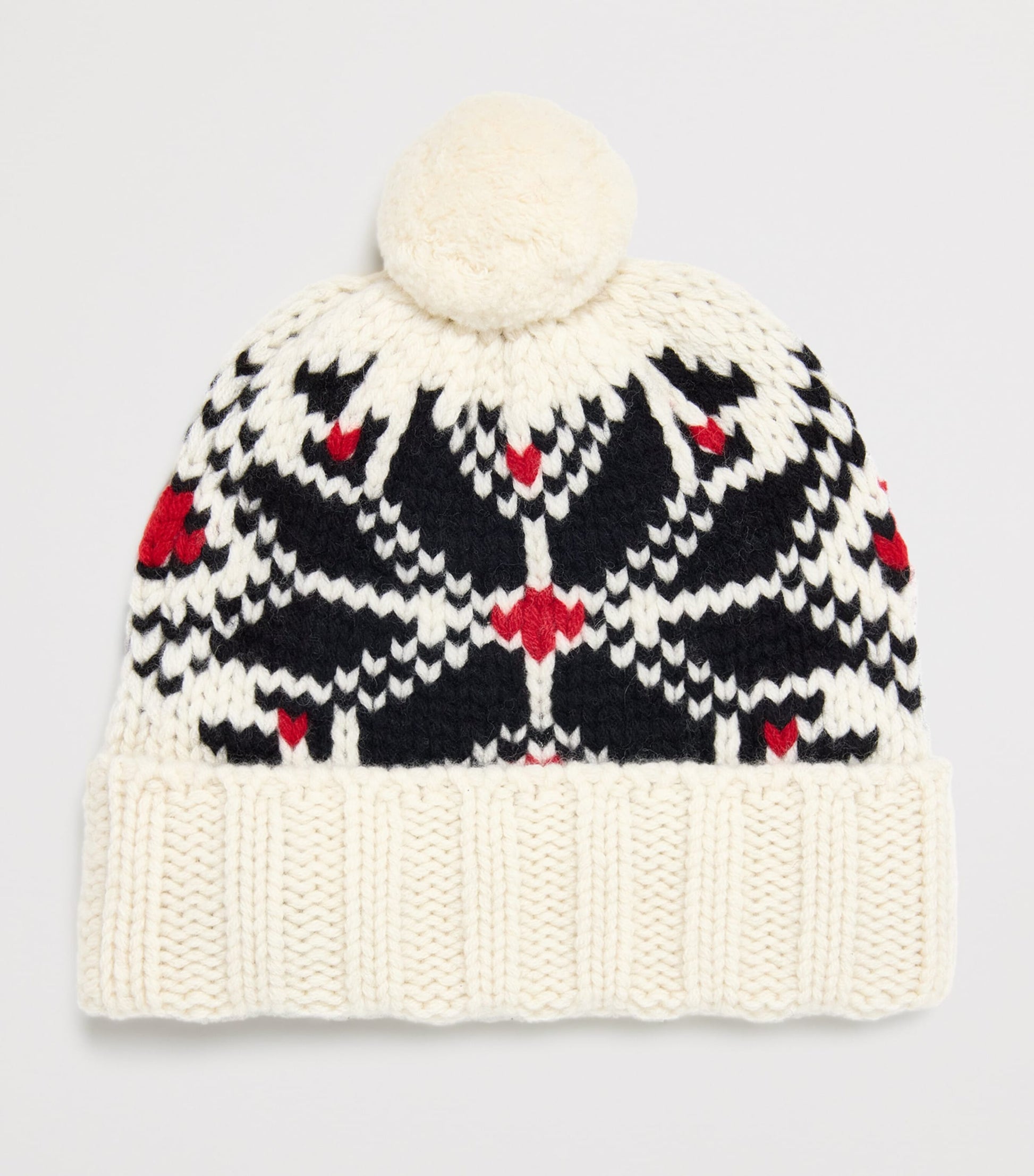 Ivory Wool Pom-Pom Snowflake Beanie