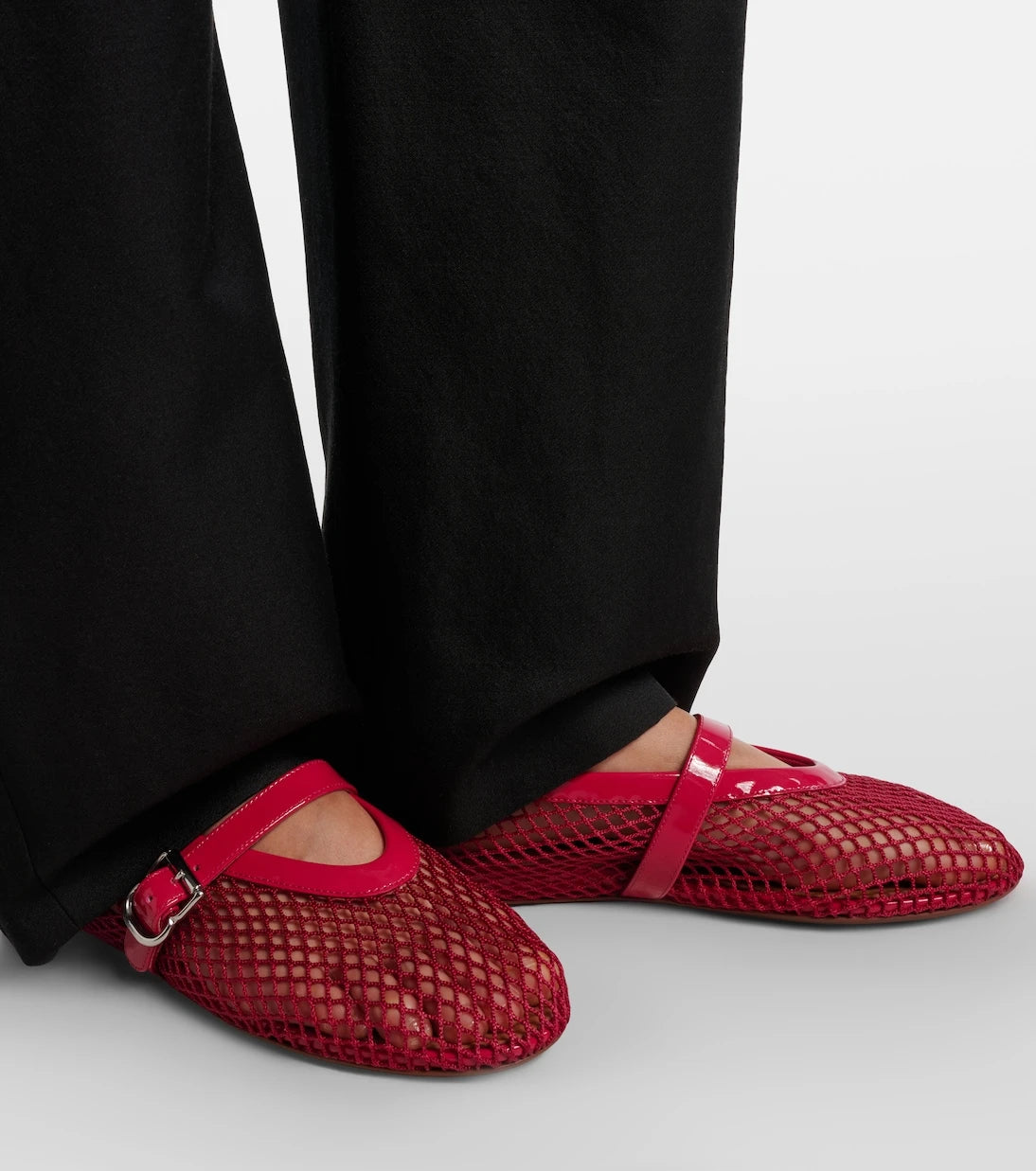 Alaïa - Leather-trimmed fishnet Mary Jane flats