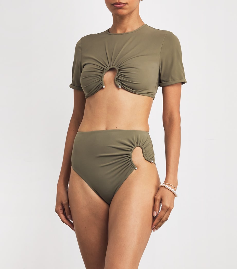 Green High-Rise Crescent Bikini Briefs