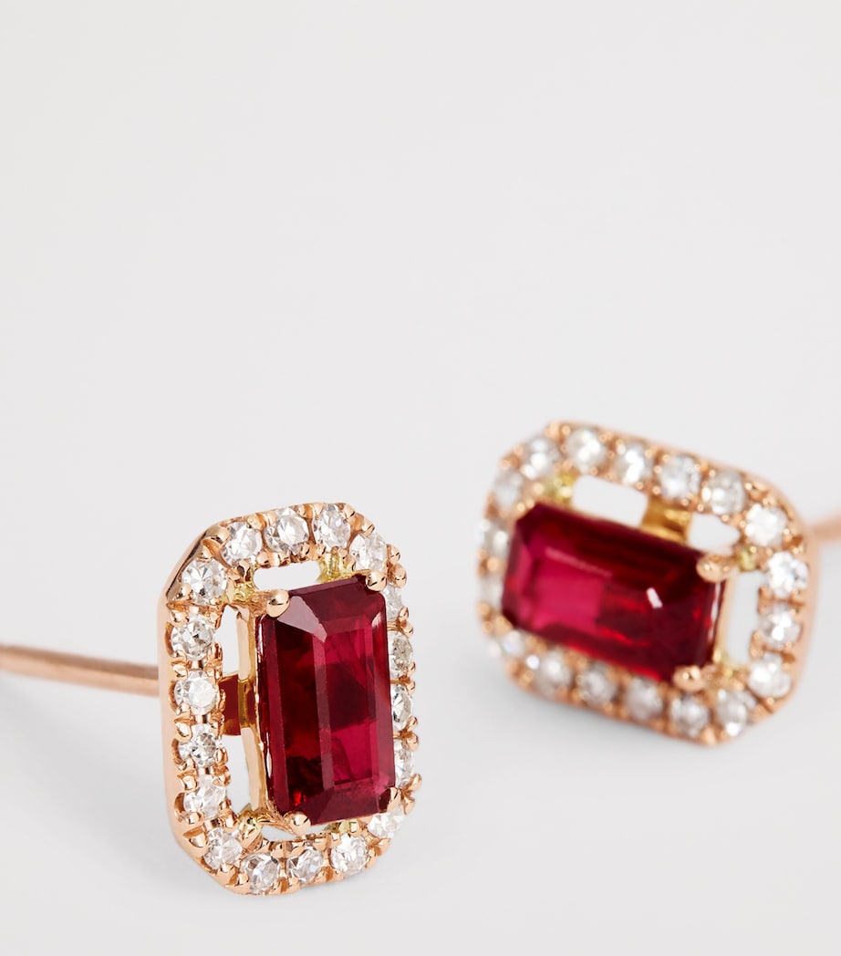 Rose Gold, Diamond and Ruby Stud Earrings