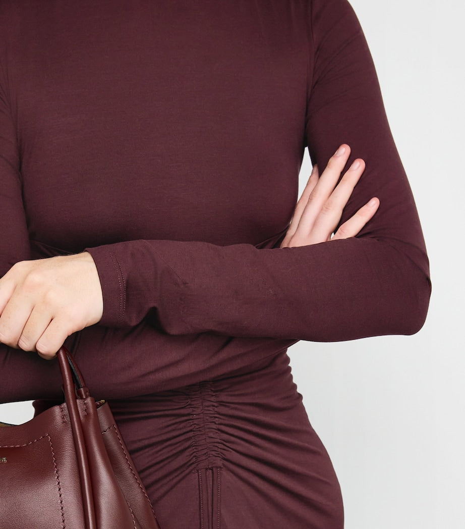 Max Mara Red Jersey Ruched Maxi Dress