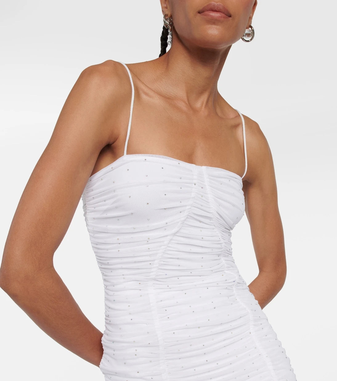 Rotate - Ruched mesh midi dress