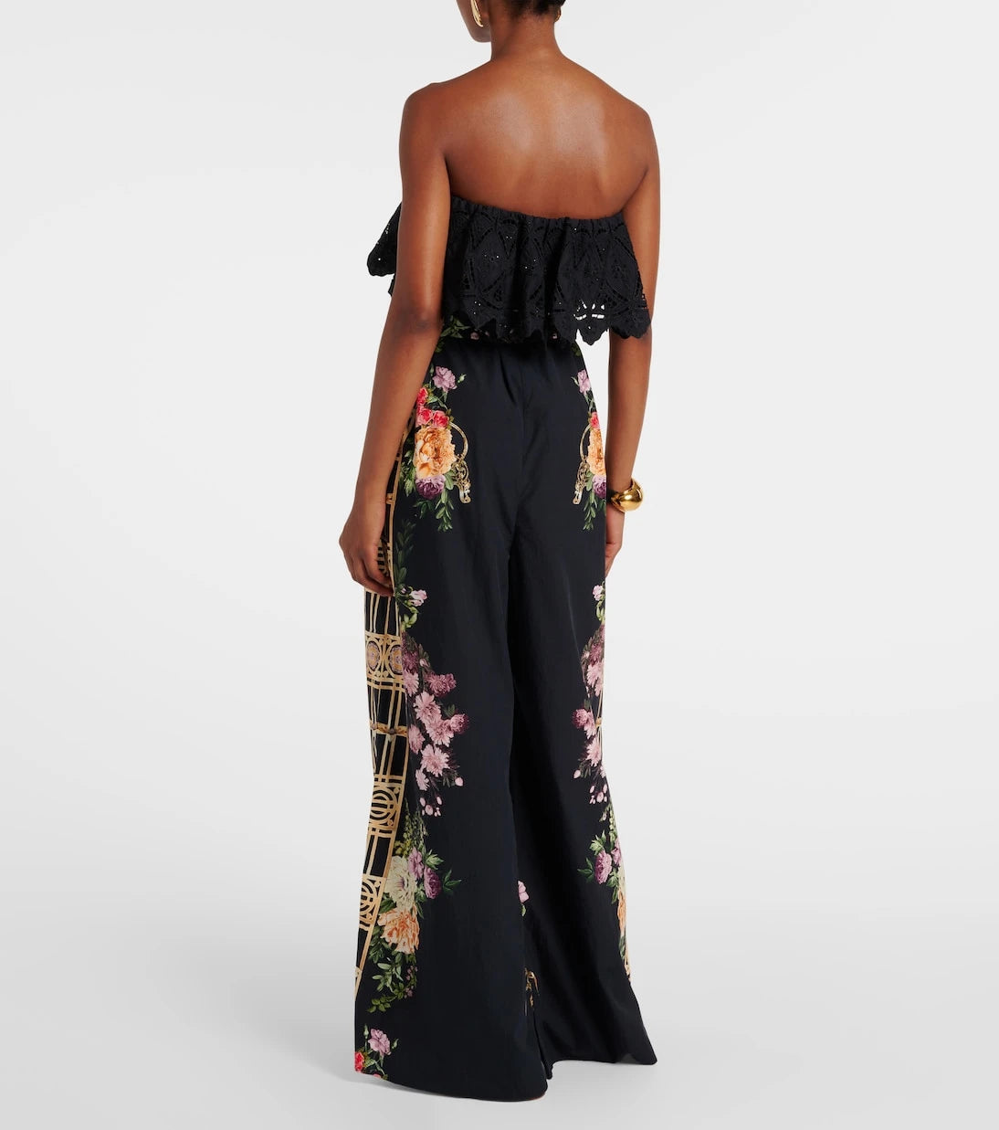 Camilla - Floral ruffled strapless cotton jumpsuit