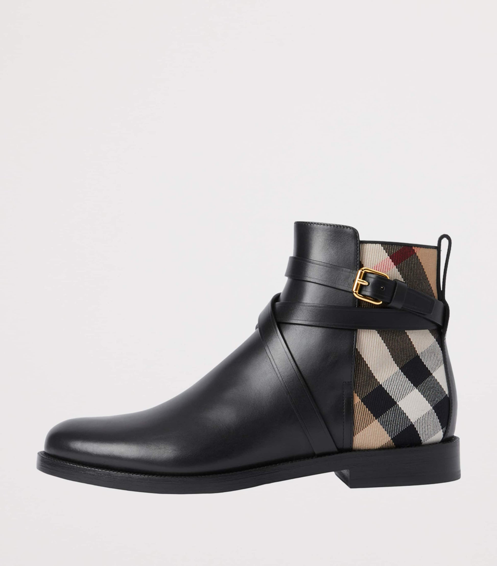 Black Check and Leather Ankle Boots