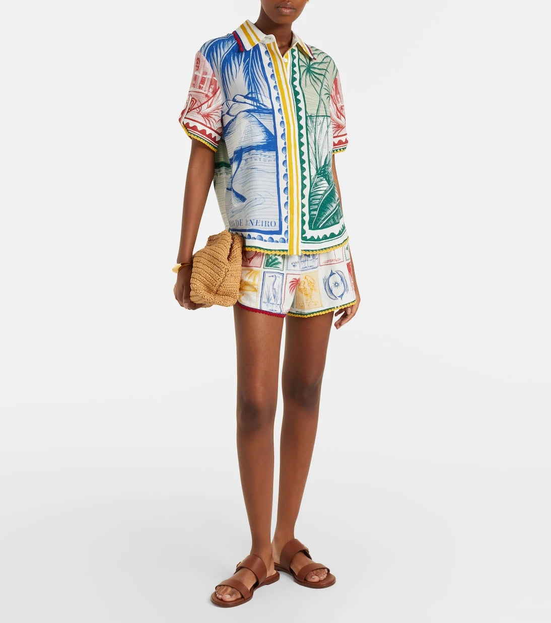 Farm Rio - Brasil Vintage printed linen-blend shorts