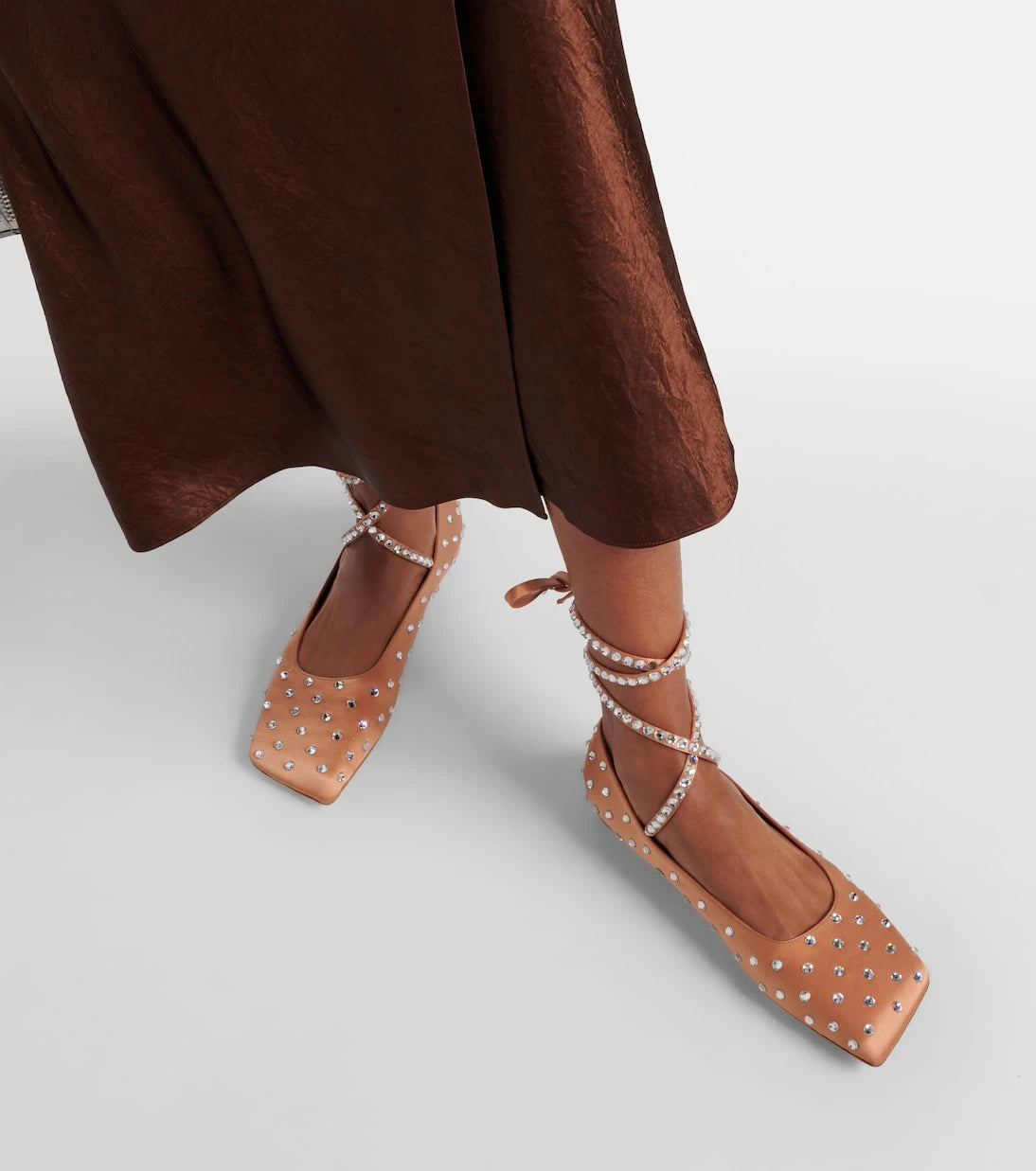 Amina Muaddi - Ane crystal-embellished satin ballet flats