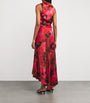 Victoria Beckham Red Silk Floral Draped Midi Dress