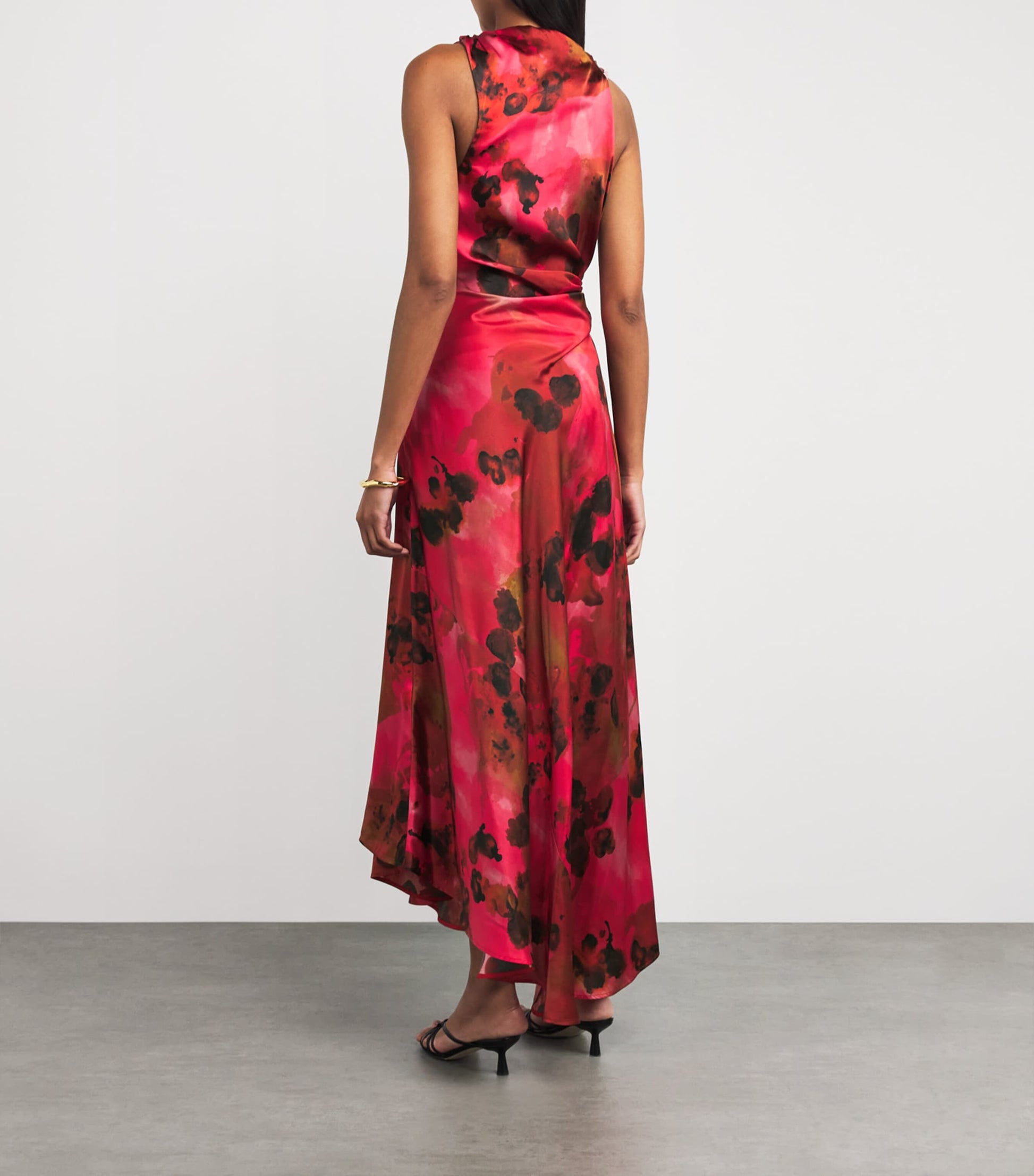 Victoria Beckham Red Silk Floral Draped Midi Dress