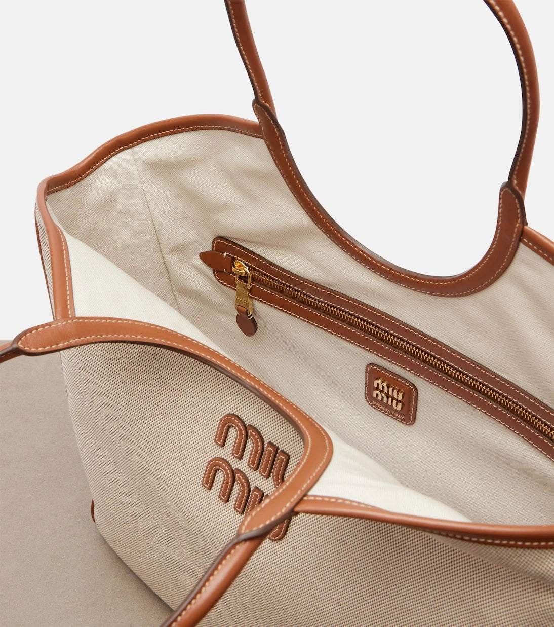 Miu Miu - Ivy leather-trimmed canvas tote bag