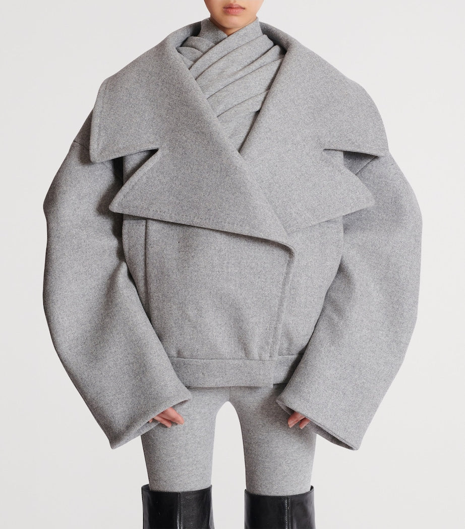 Balmain Grey Wool-Cashmere Oversized Pea Coat