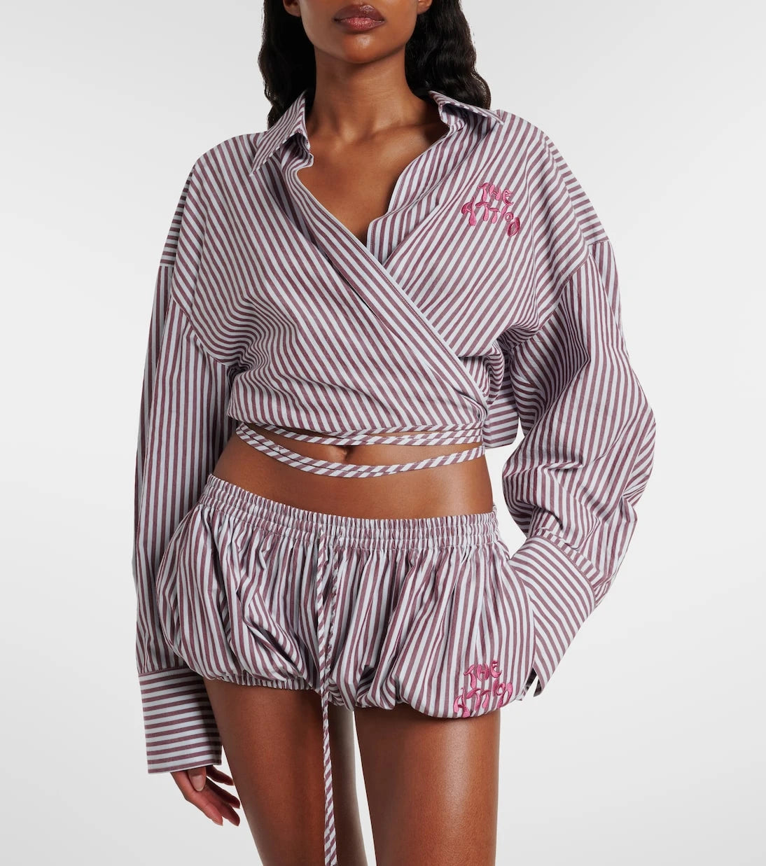 The Attico - Striped cotton wrap top