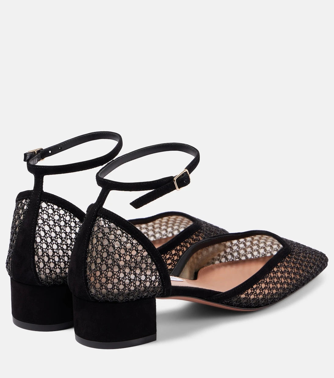 Aquazzura - حذاء آشا 35 بكعب عالٍ من الشبك مزين بالجلد السويدي