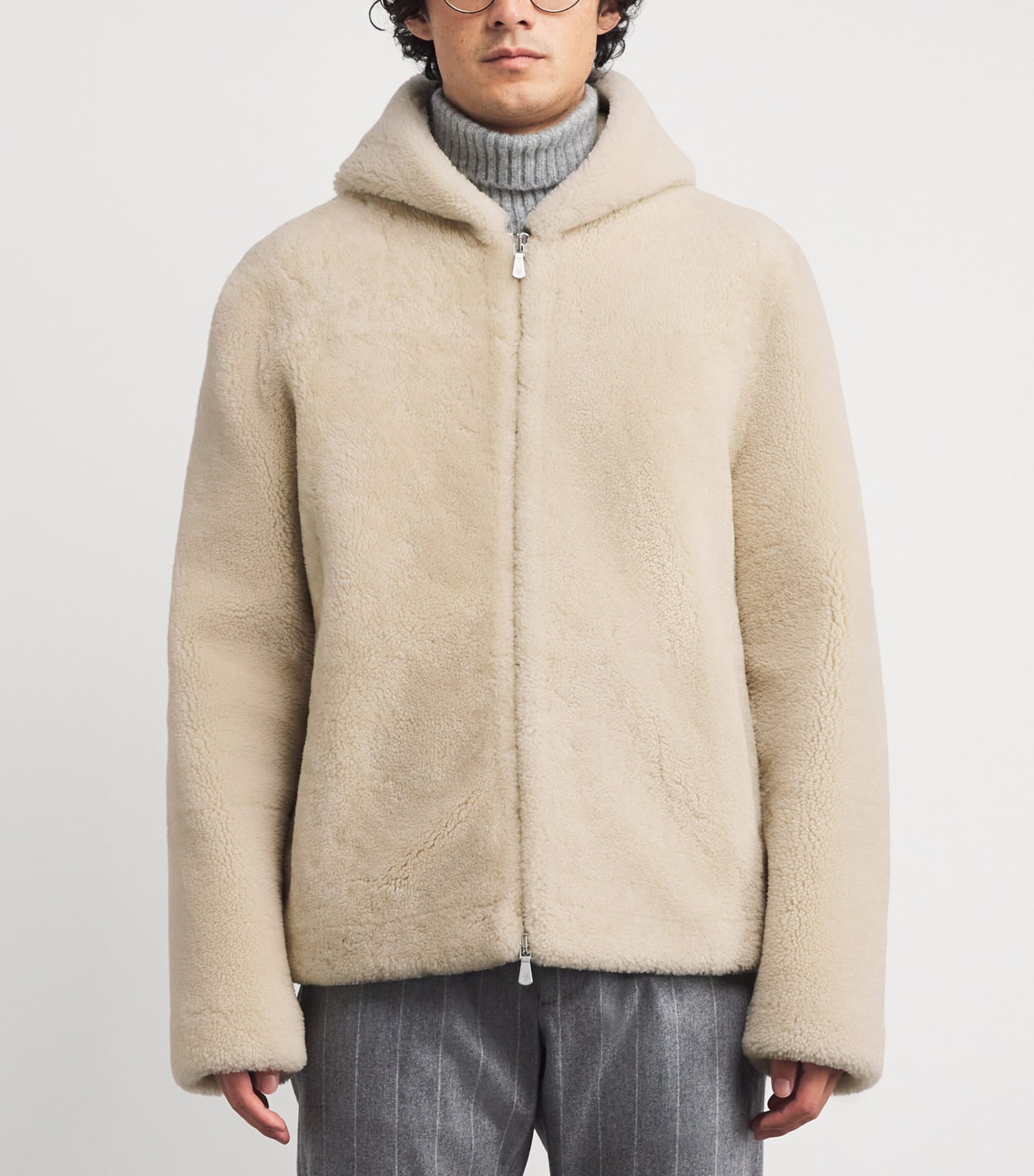 Ivory Shearling Hooded Jacket