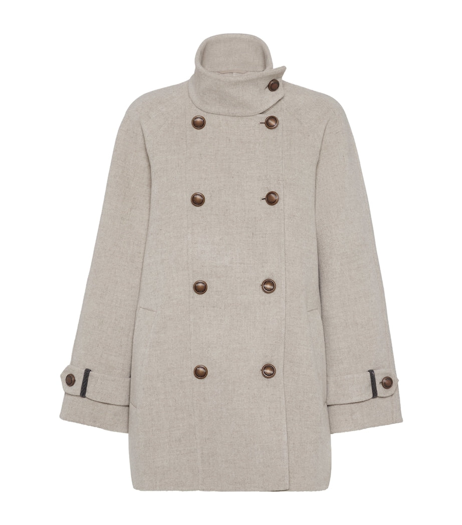 Brunello Cucinelli Beige Virgin Wool-Cashmere Pea Coat