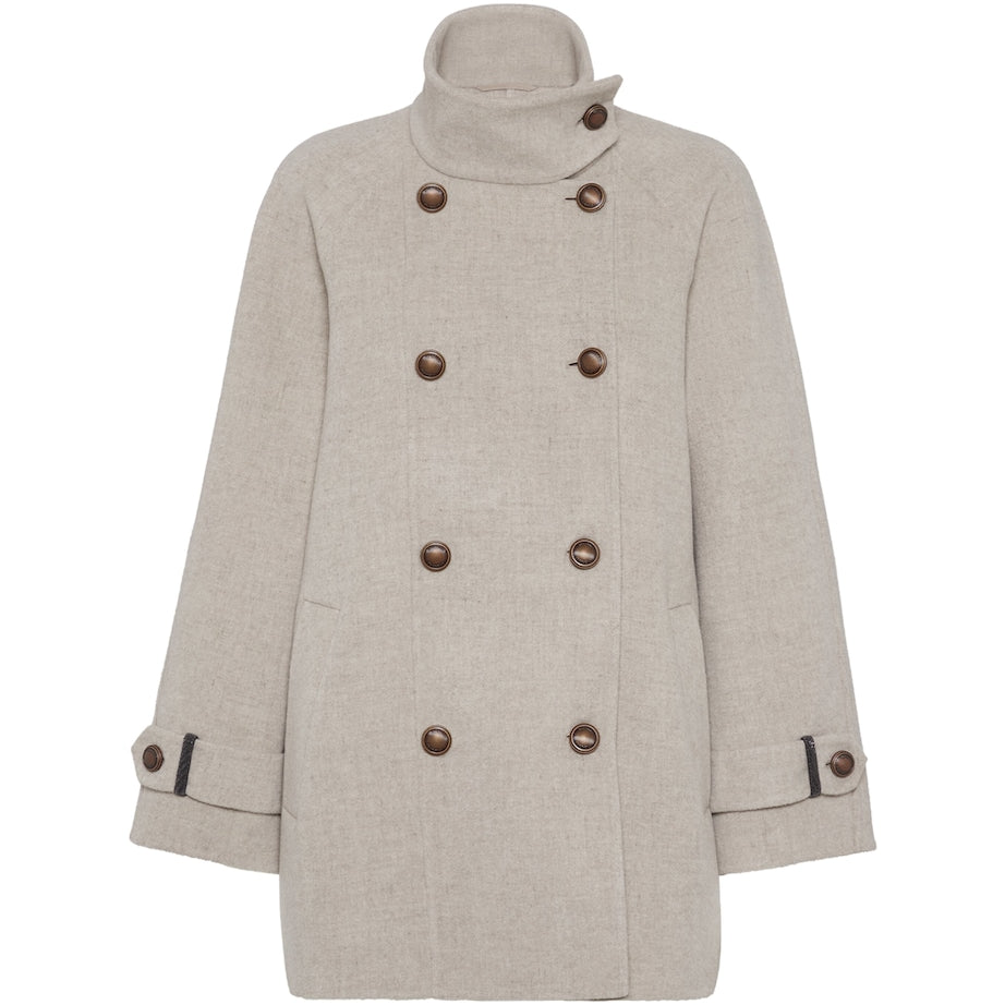 Brunello Cucinelli Beige Virgin Wool-Cashmere Pea Coat