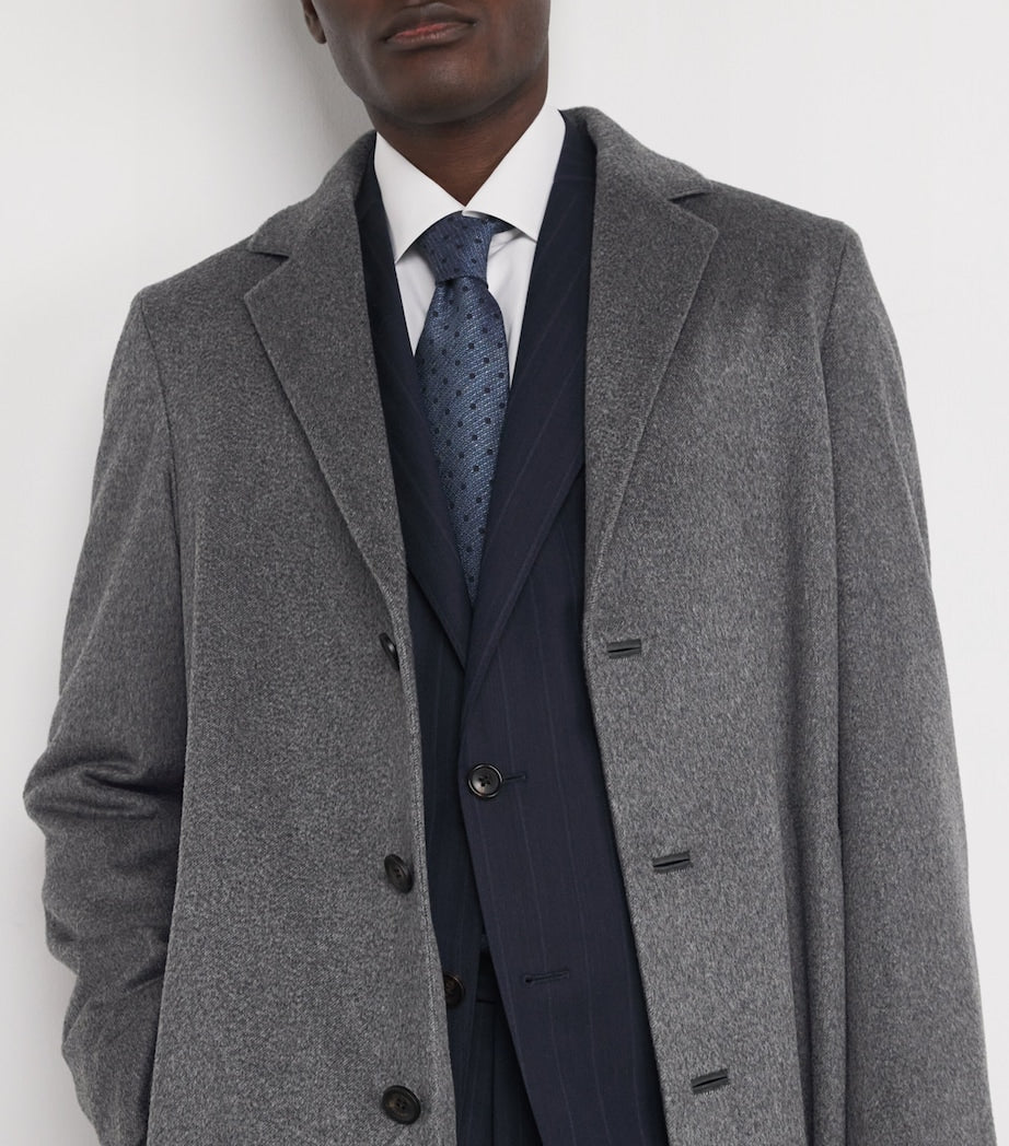 Blue Cashmere Single-Breasted Coat