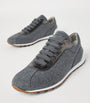 Grey Wool Leather-Trim Sneakers