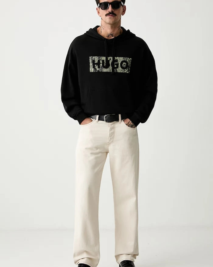 HUGO Blue kapüşonlu erkek pamuklu sweatshirt Necdysis