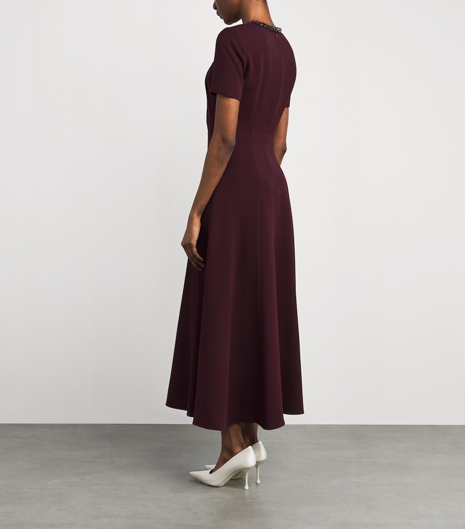 Roland Mouret Burgundy Embellished Twist Midi Dress