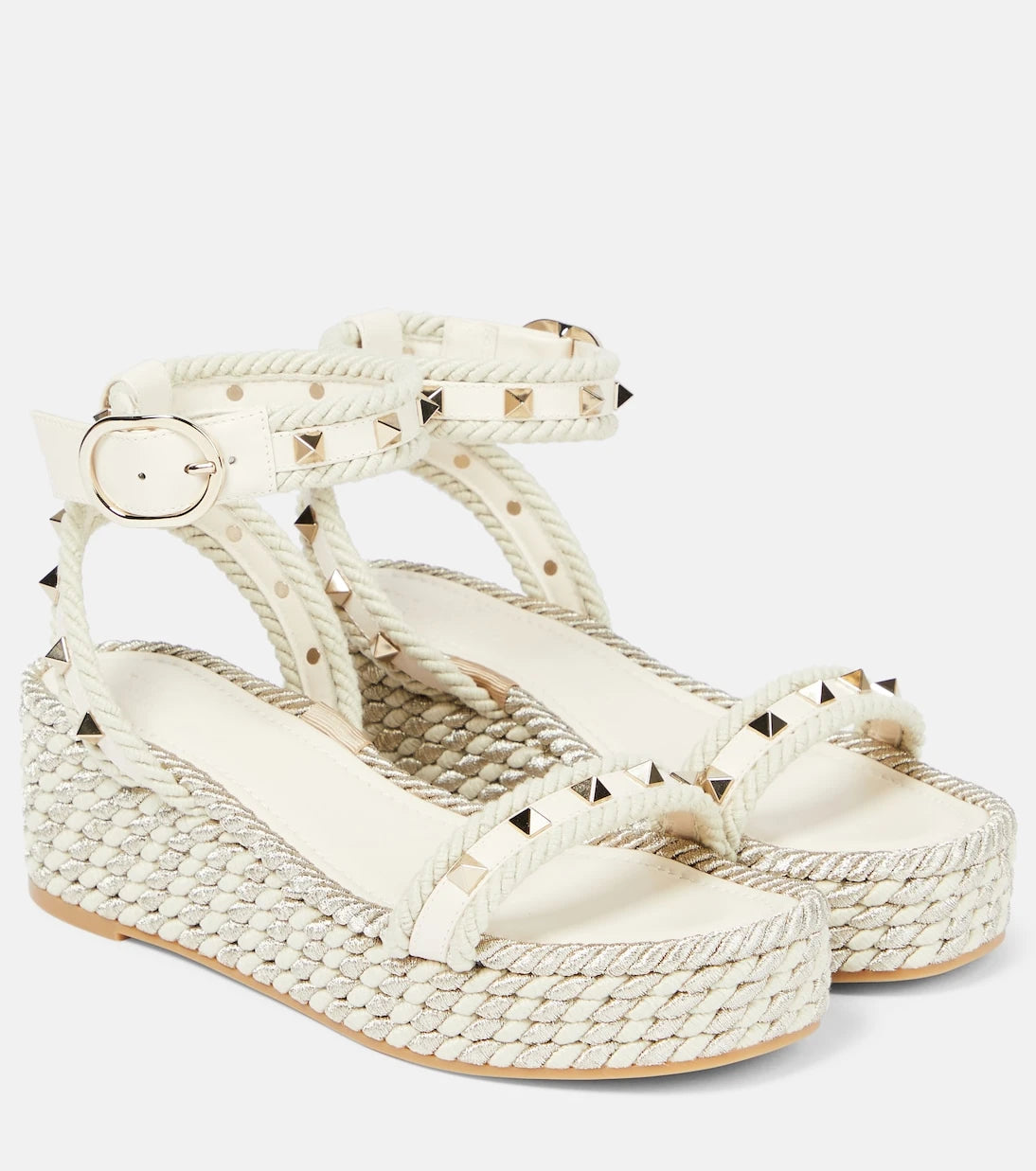 Valentino Garavani - Rockstud leather wedge espadrilles