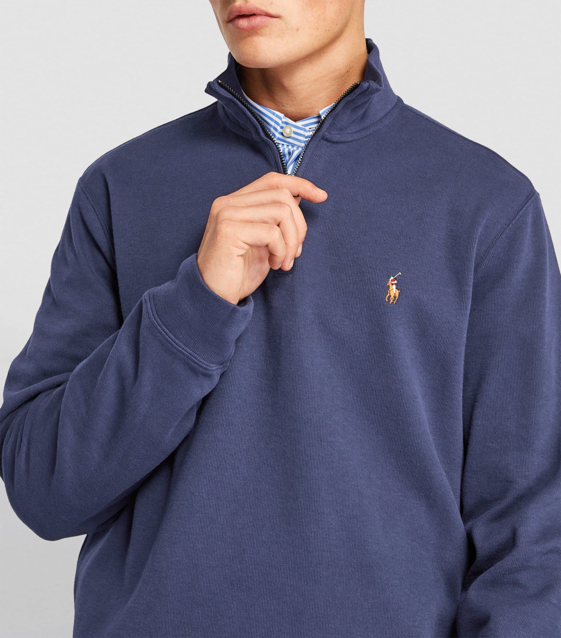 Navy Cotton Quarter-Zip Sweater