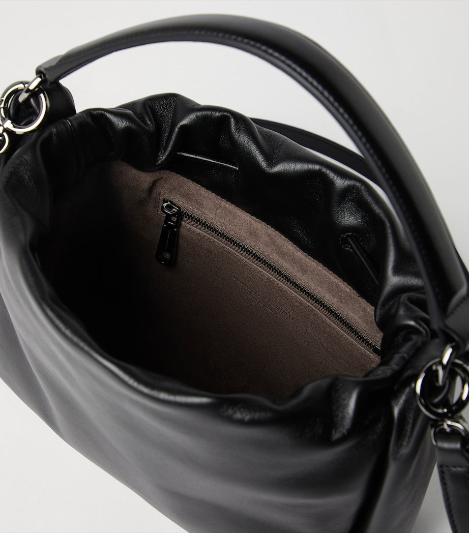 Brunello Cucinelli Black Small Leather Mellow Bucket Bag