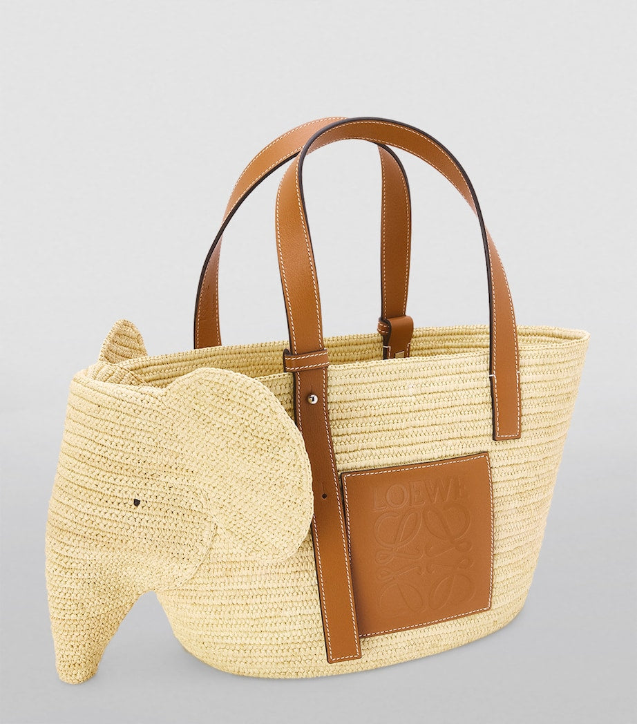 LOEWE Beige Woven Elephant Basket Tote Bag