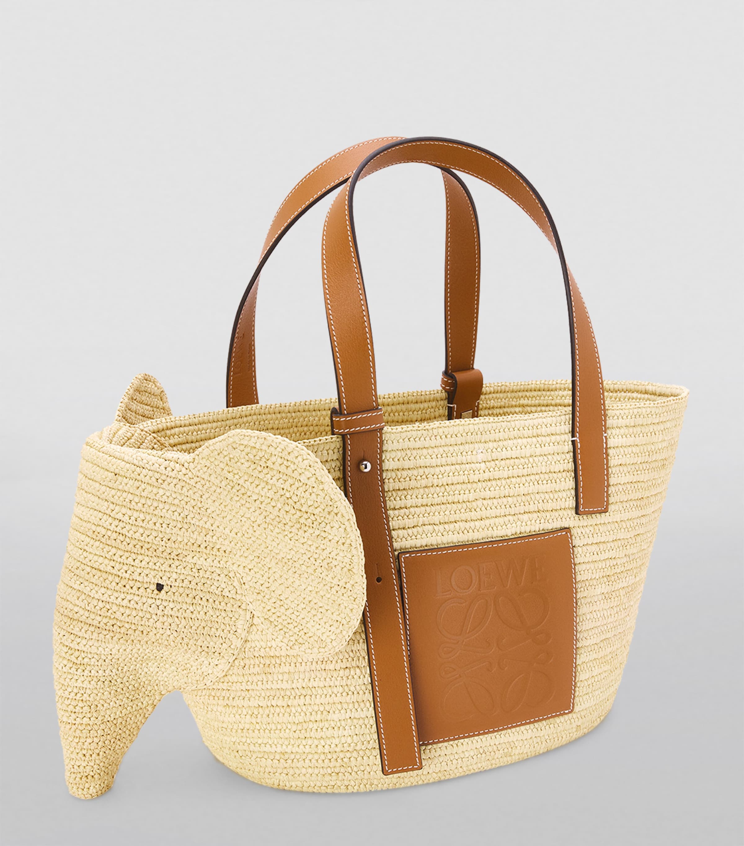 LOEWE Beige Woven Elephant Basket Tote Bag