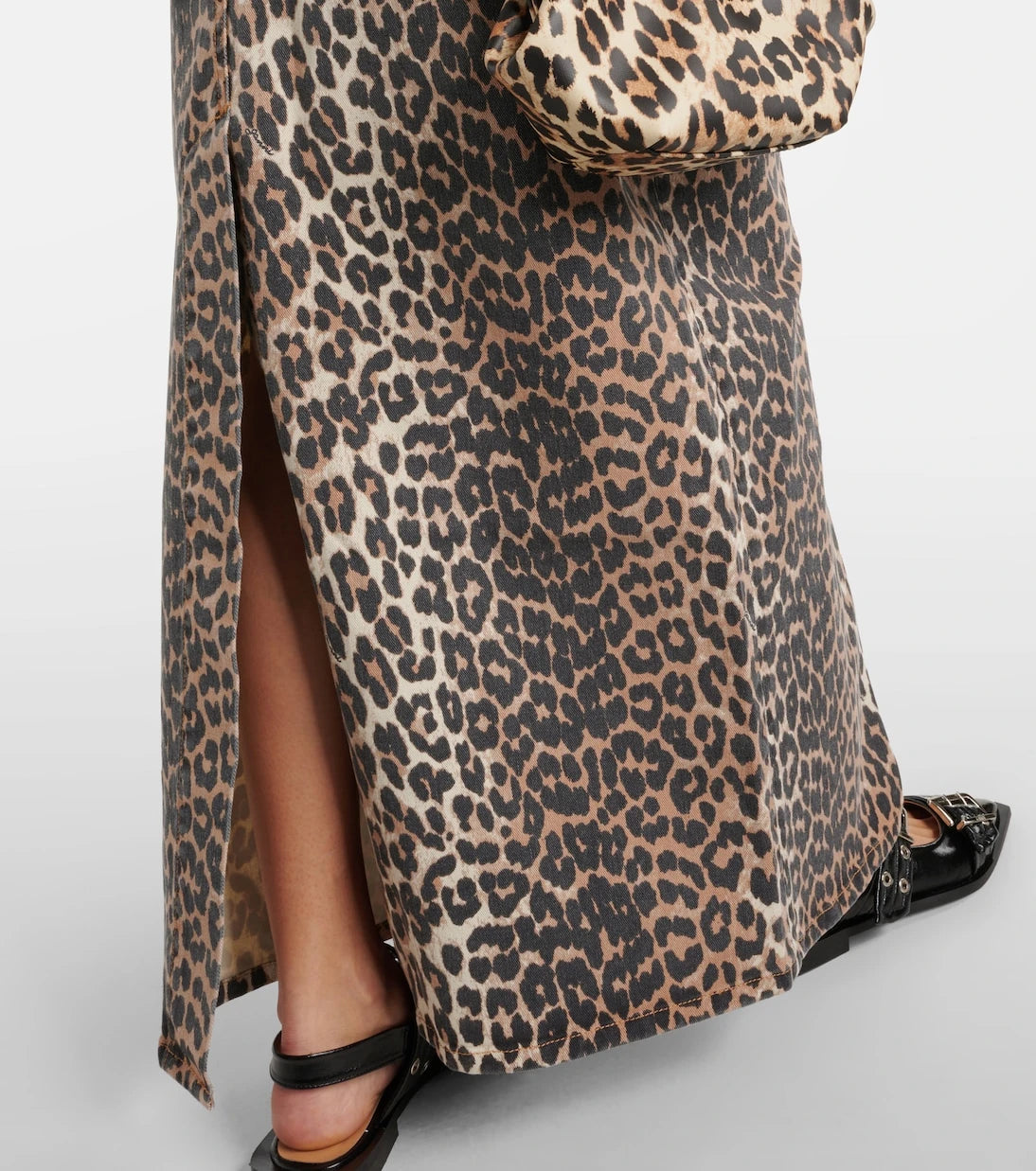 Ganni - Leopard-print denim maxi skirt