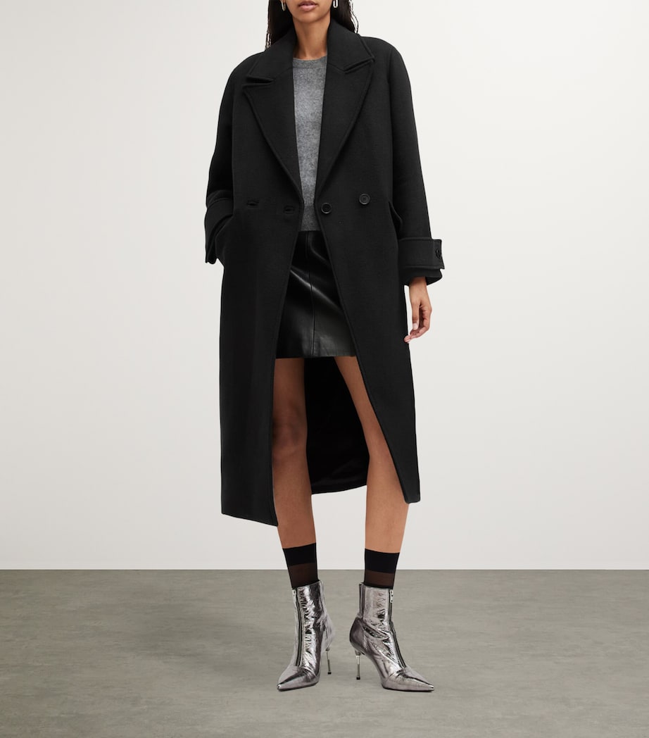 AllSaints Black Double-Breasted Mabel Coat
