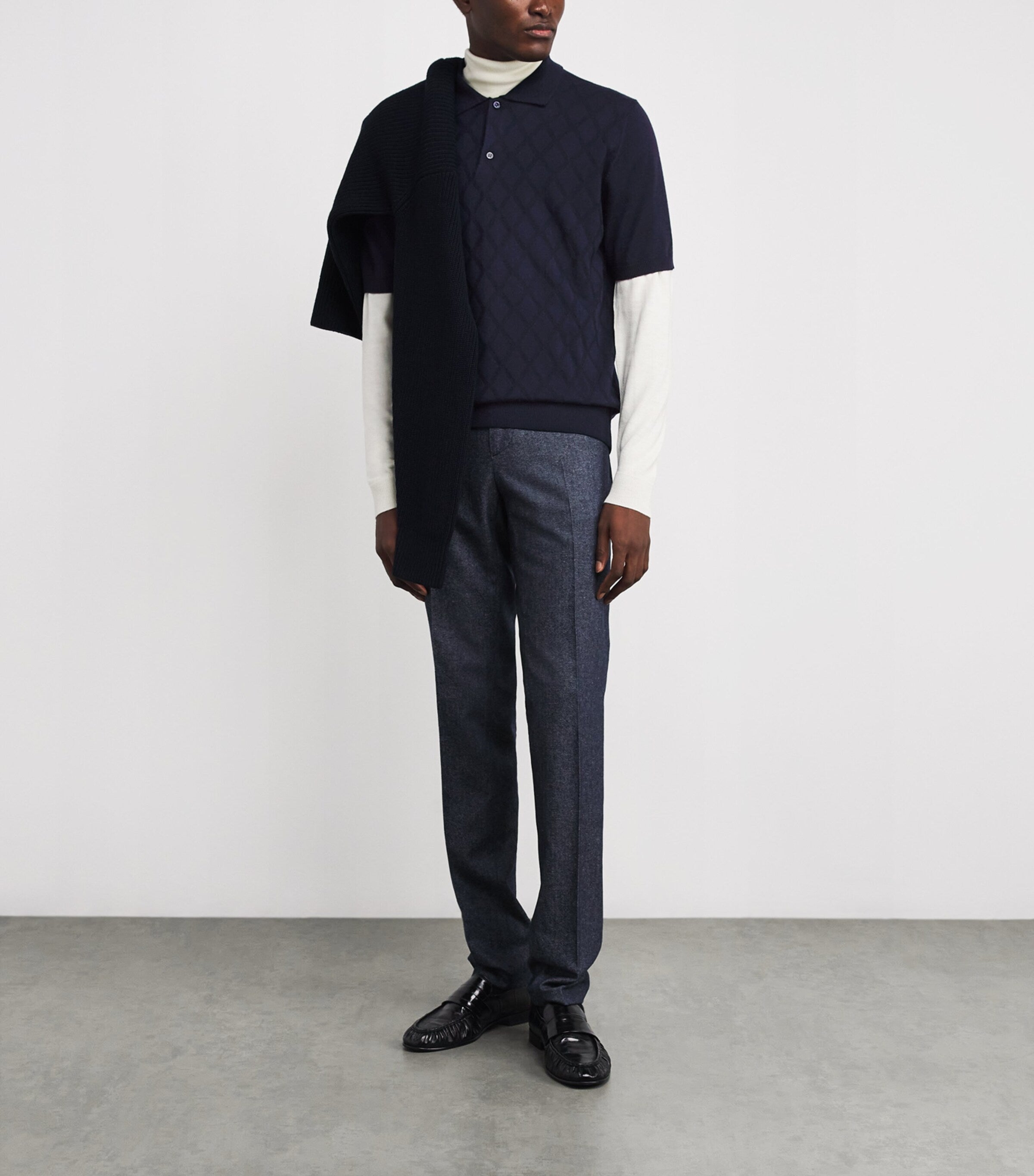 Canali Merino Wool Jacquard Polo Shirt