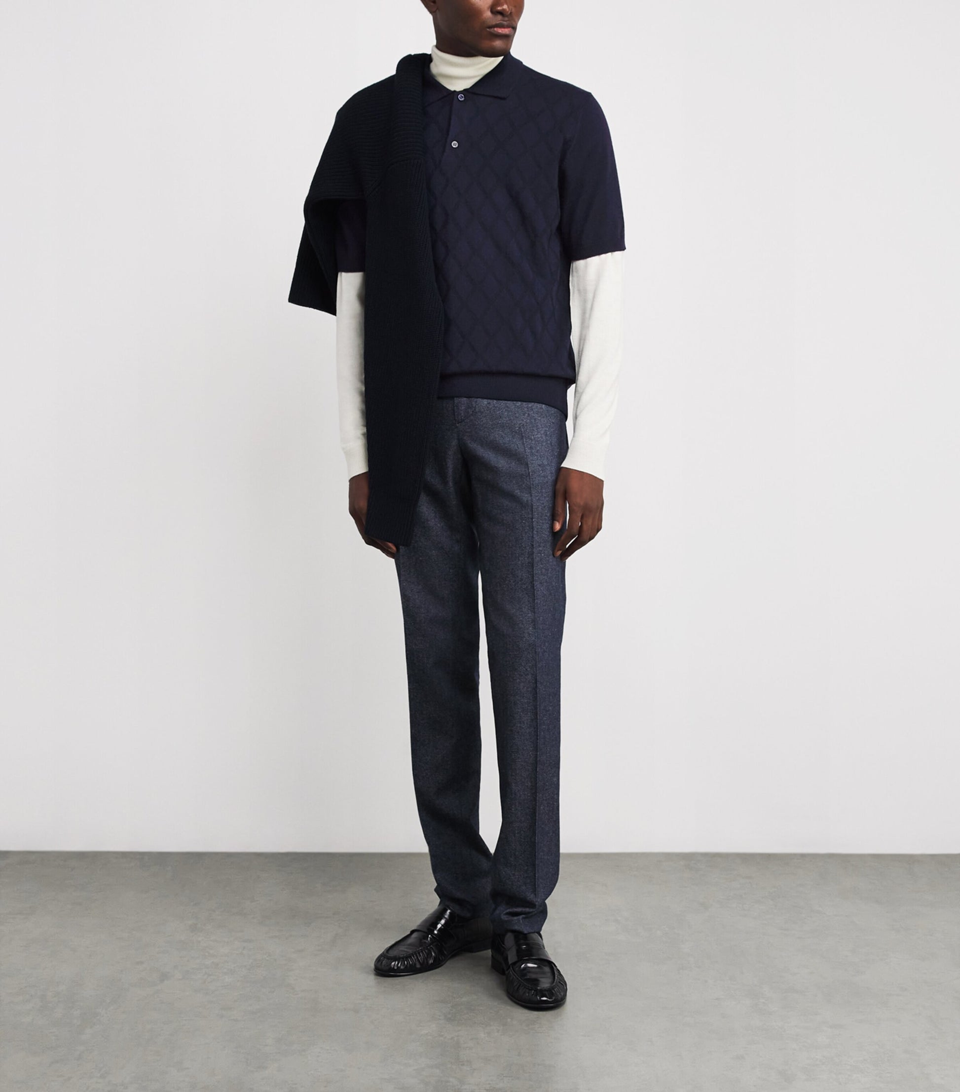 Canali Merino Wool Jacquard Polo Shirt