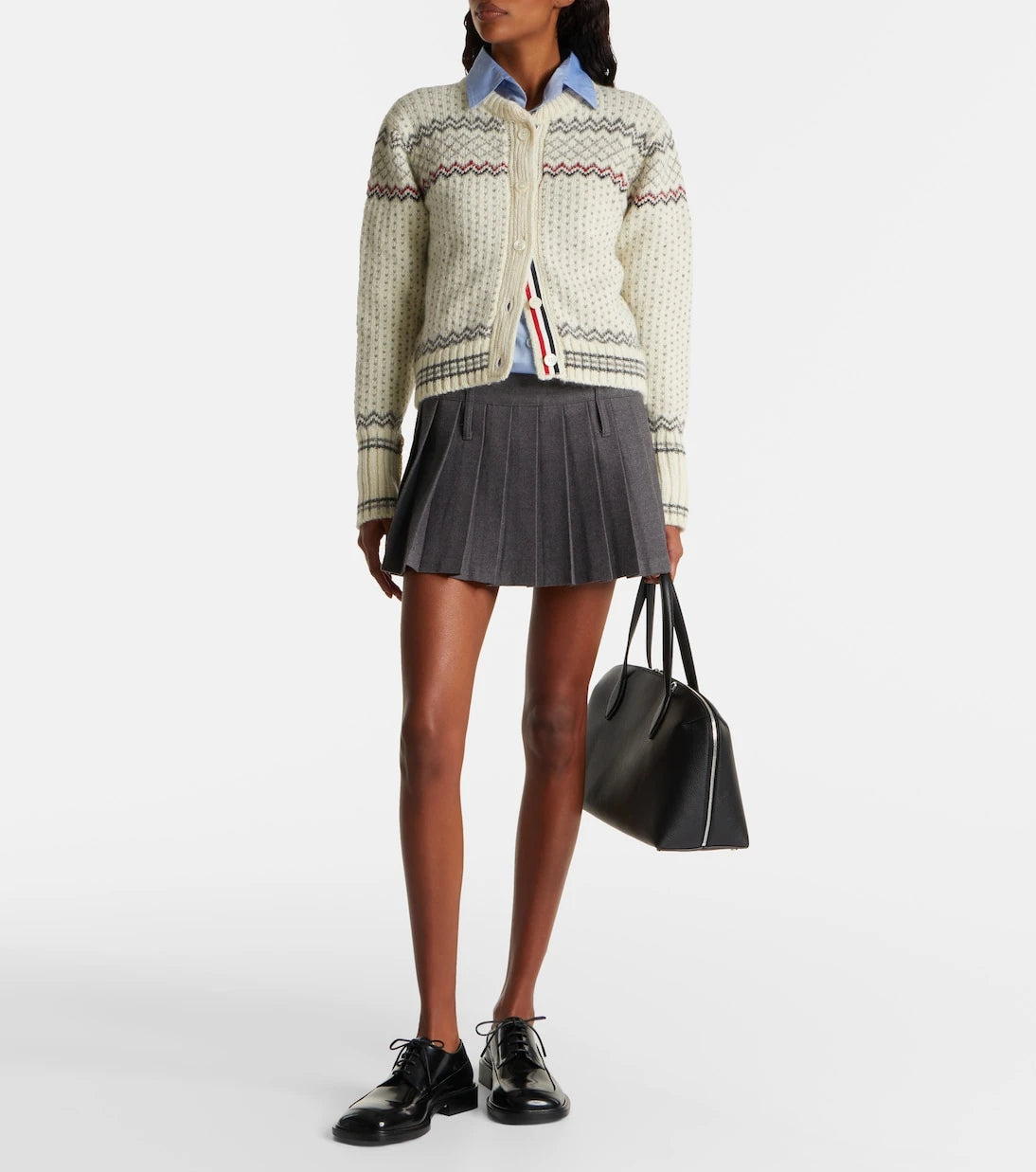 Thom Browne - سترة كارديغان من الصوف والموهير بنقشة فير آيل