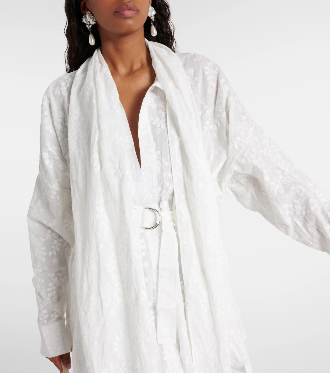 Norma Kamali - Bow-detail embroidered cotton minidress