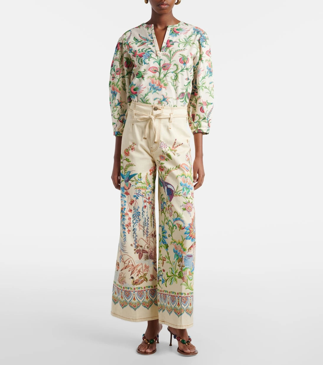 Etro - جينز مطبوع بحزام واسع الساق