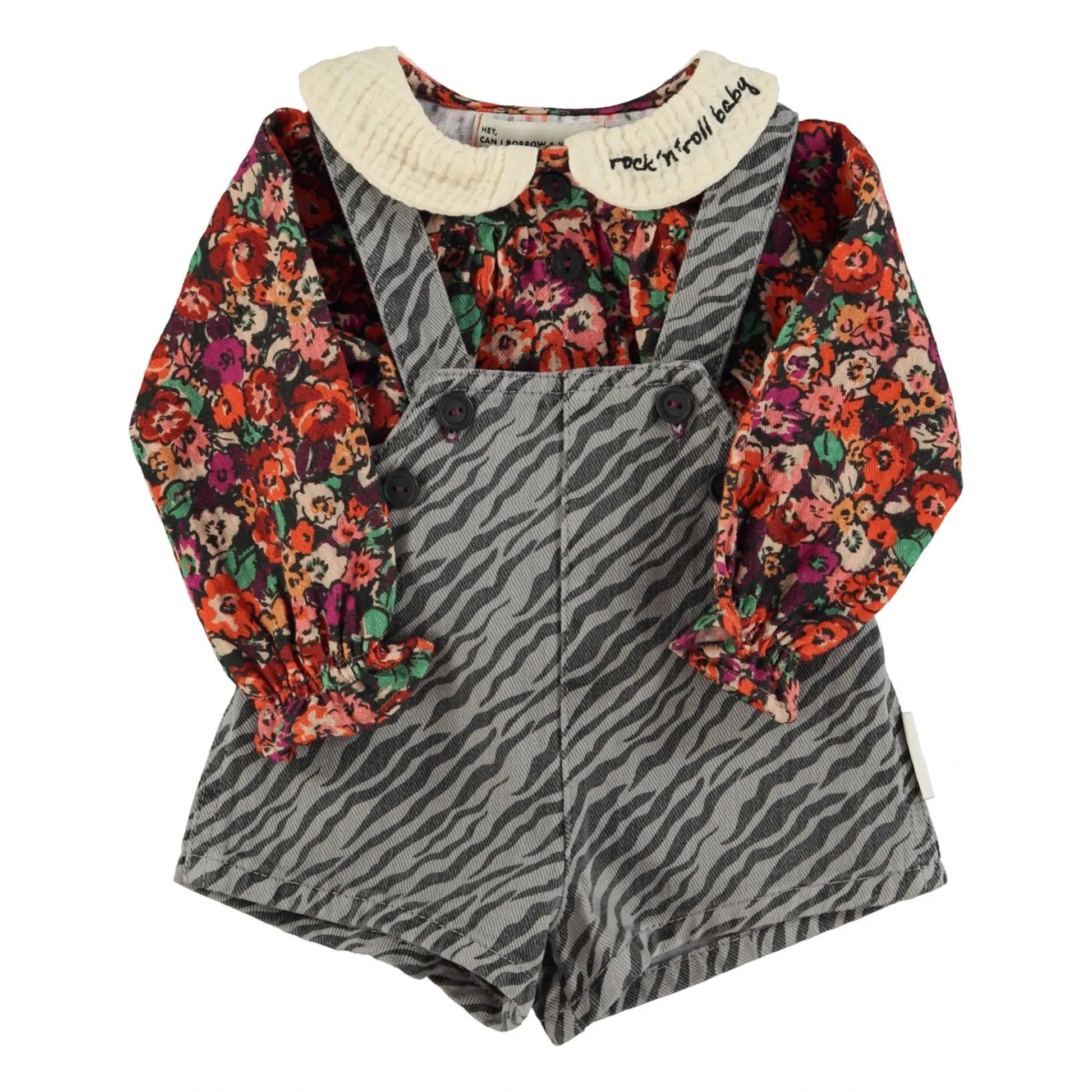 Piupiuchick - Zebra Short Dungarees | Grey