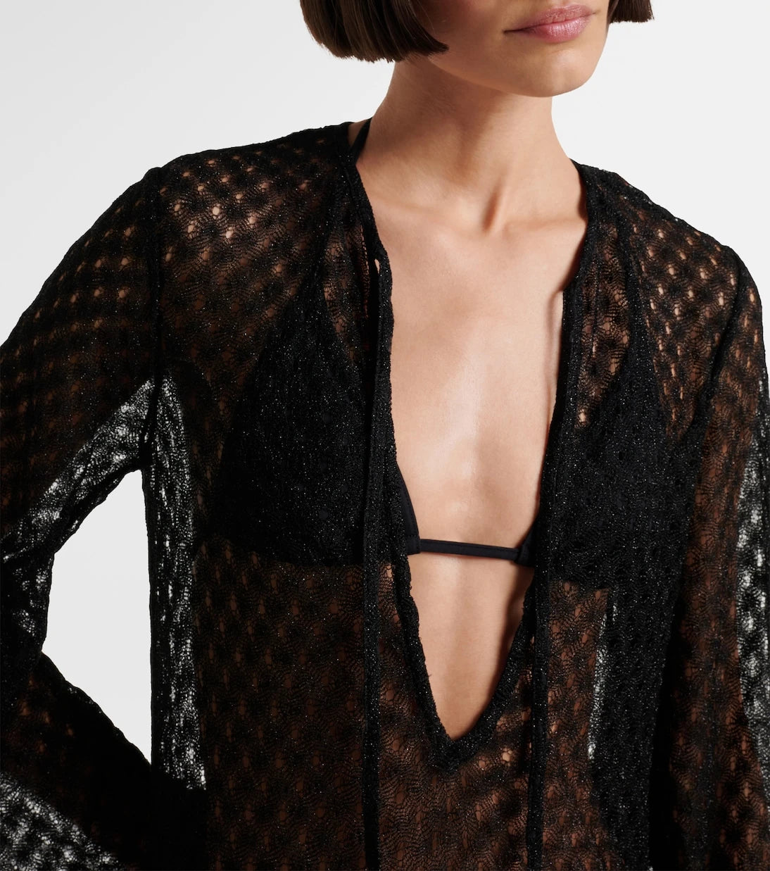 Missoni - Open-knit tie-neck lamé kaftan