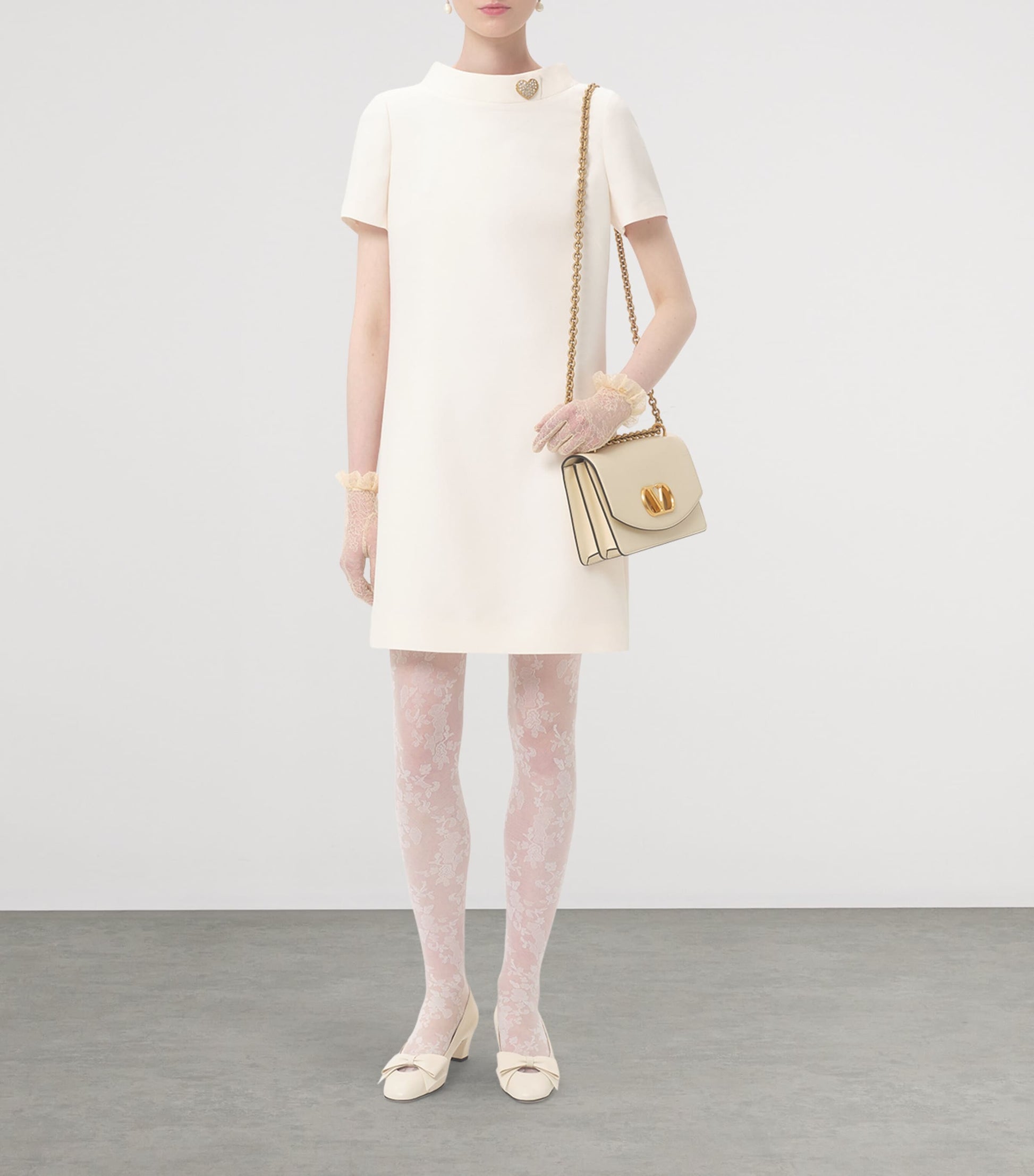 Valentino Ivory Wool-Silk Embellished Mini Dress
