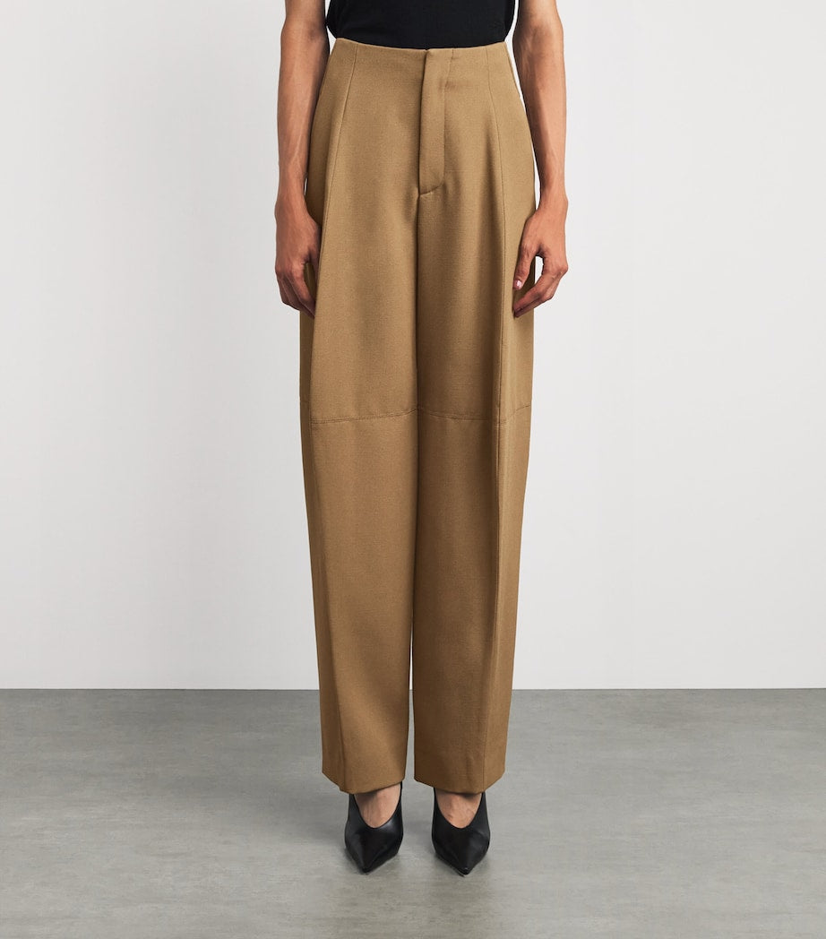 Victoria Beckham Brown Virgin Wool Sculptural Leg Trousers