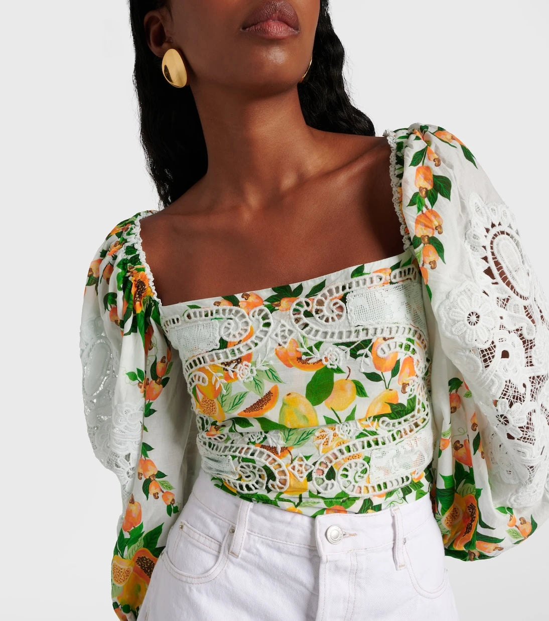 Farm Rio - Lace-trimmed printed cotton blouse