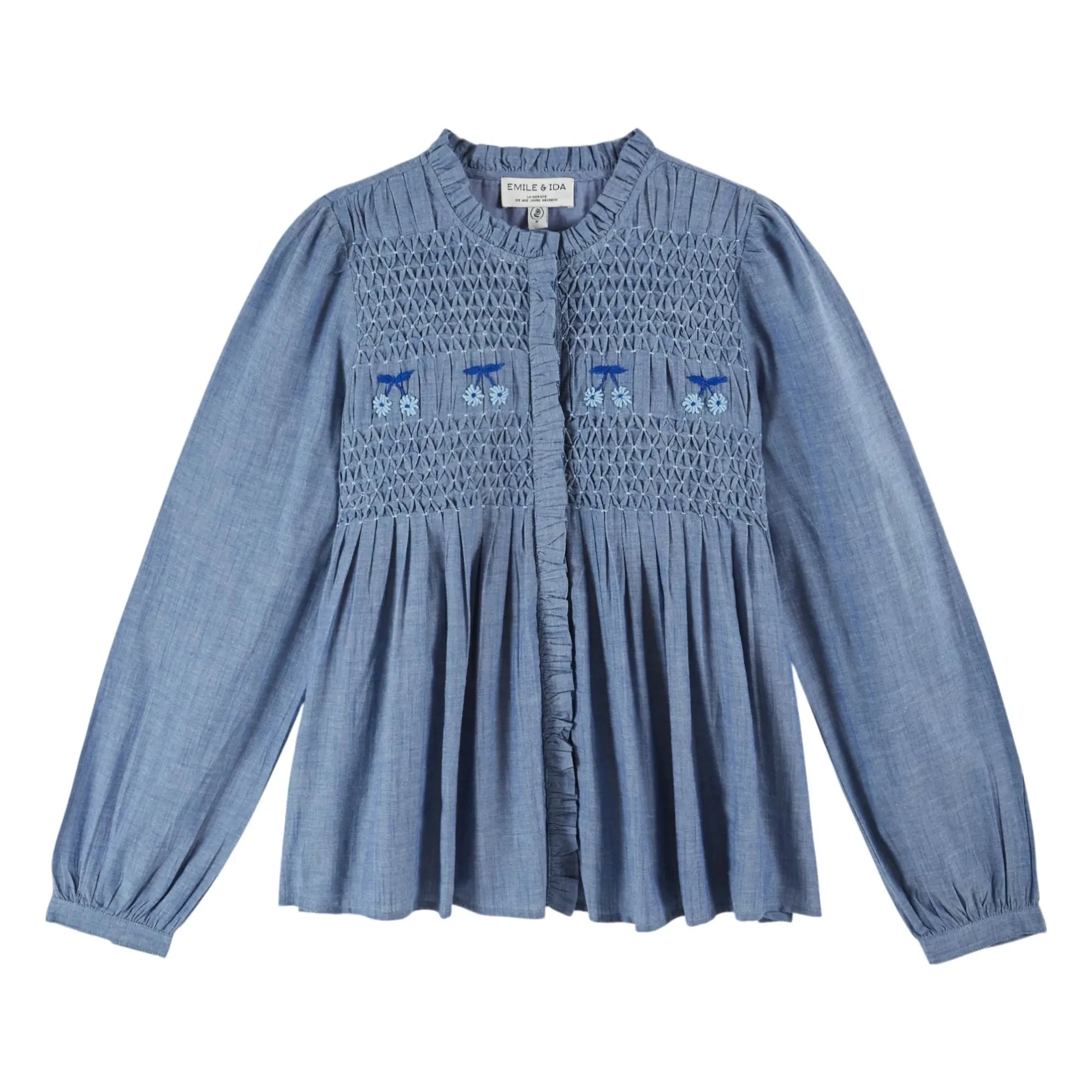 Emile et Ida - Smocks Chambray Cotton Blouse | Blue