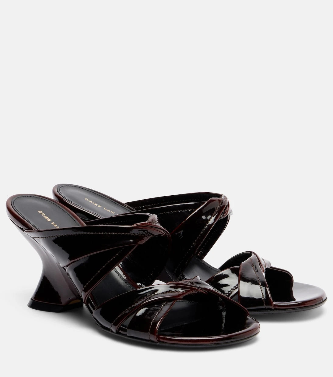 Dries Van Noten - 75 patent leather wedge mules
