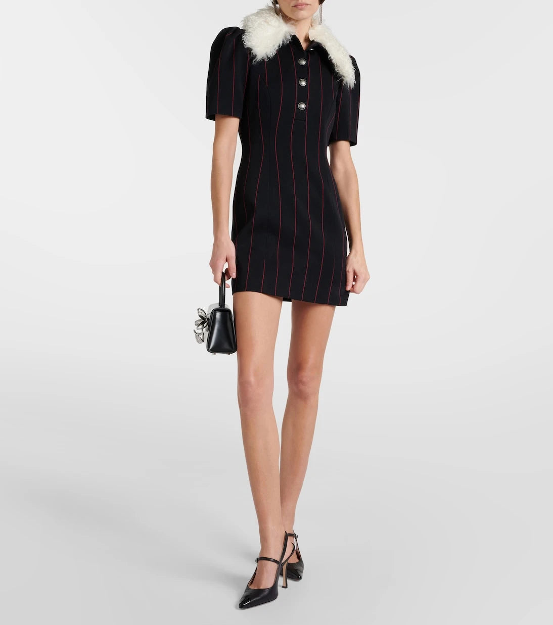 Alessandra Rich - Pinstripe collared wool-blend minidress