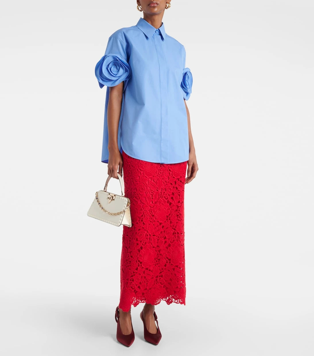 Valentino - Floral-appliqué cotton shirt
