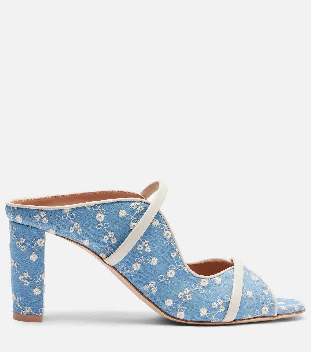 Malone Souliers - Norah 70 leather-trimmed denim mules