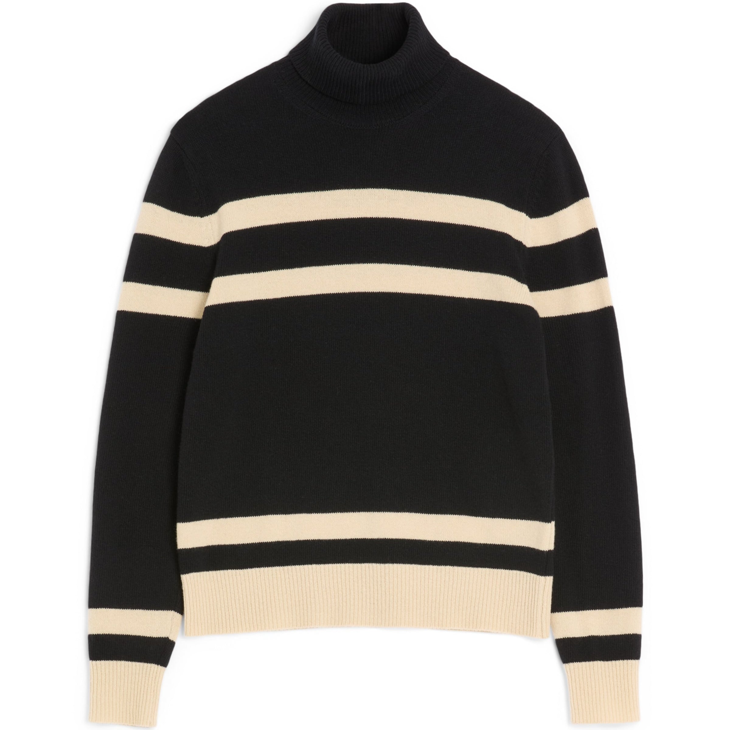 Valentino Garavani Black Virgin Wool Stripe Rollneck Sweater