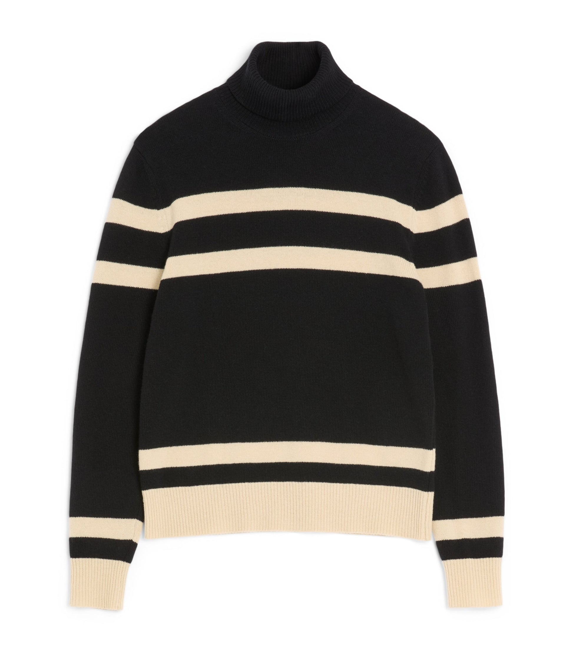 Valentino Garavani Black Virgin Wool Stripe Rollneck Sweater