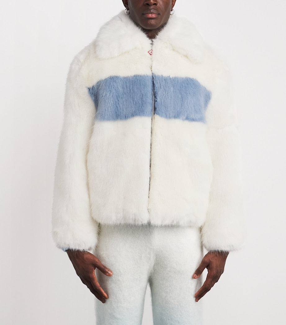 White Faux Fur Contrast Coat