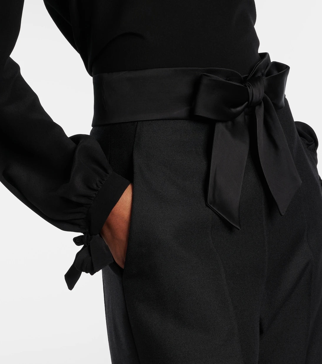 Valentino - Bow-detail wool and mohair straight pants